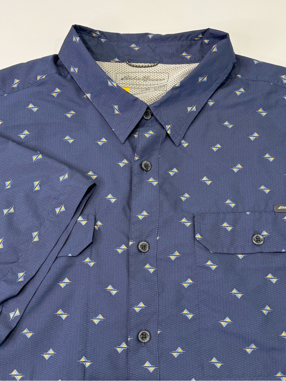 Eddie Bauer Men's 2XL Short Sleeve Blue Fishing Button Down Outdoor Hiking